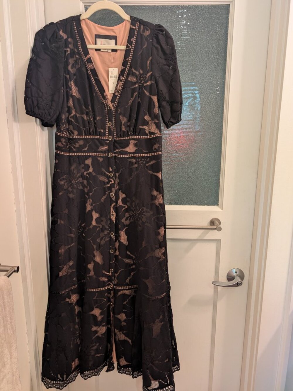 Anthropologie Ophelia Black Lace Midi Dress | Puff Sleeves | NWT | Size 10 - Picture 4 of 9